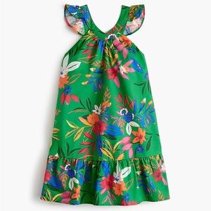 Crewcuts Green Tropical Print Ruffle Dress